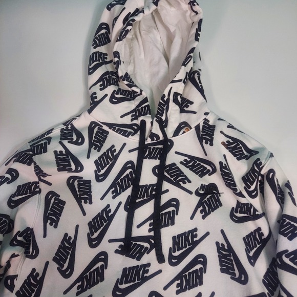 Nike Hoodie Mens Small White All Over Black Print Sweatshirt Pullover‎ DD487-100 - Picture 1 of 7